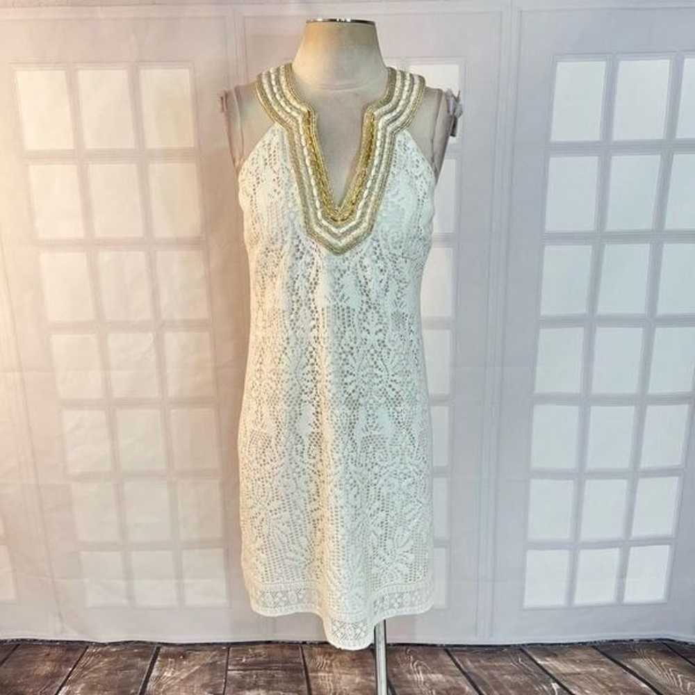 Lilly Pulitzer ivory lace gold beaded neckline Ca… - image 4