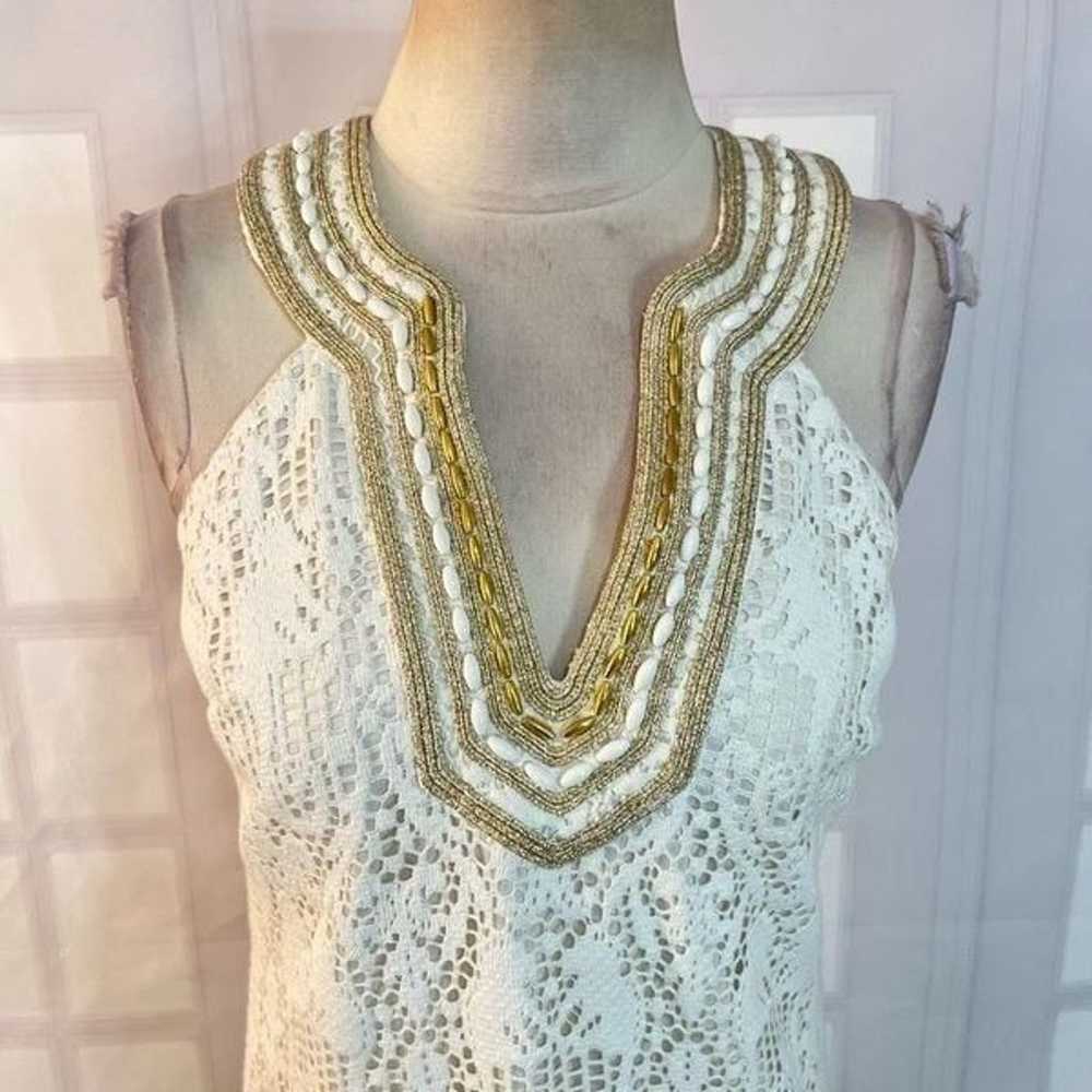 Lilly Pulitzer ivory lace gold beaded neckline Ca… - image 7