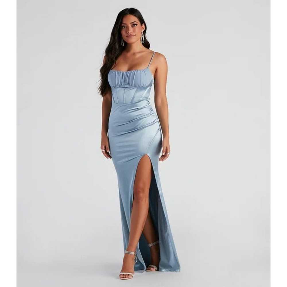 Windsor Monae Formal Satin Corset Dress in Blue M… - image 4