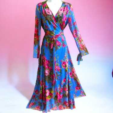 Betsey Johnson Blue Floral Wrap Maxi Dress