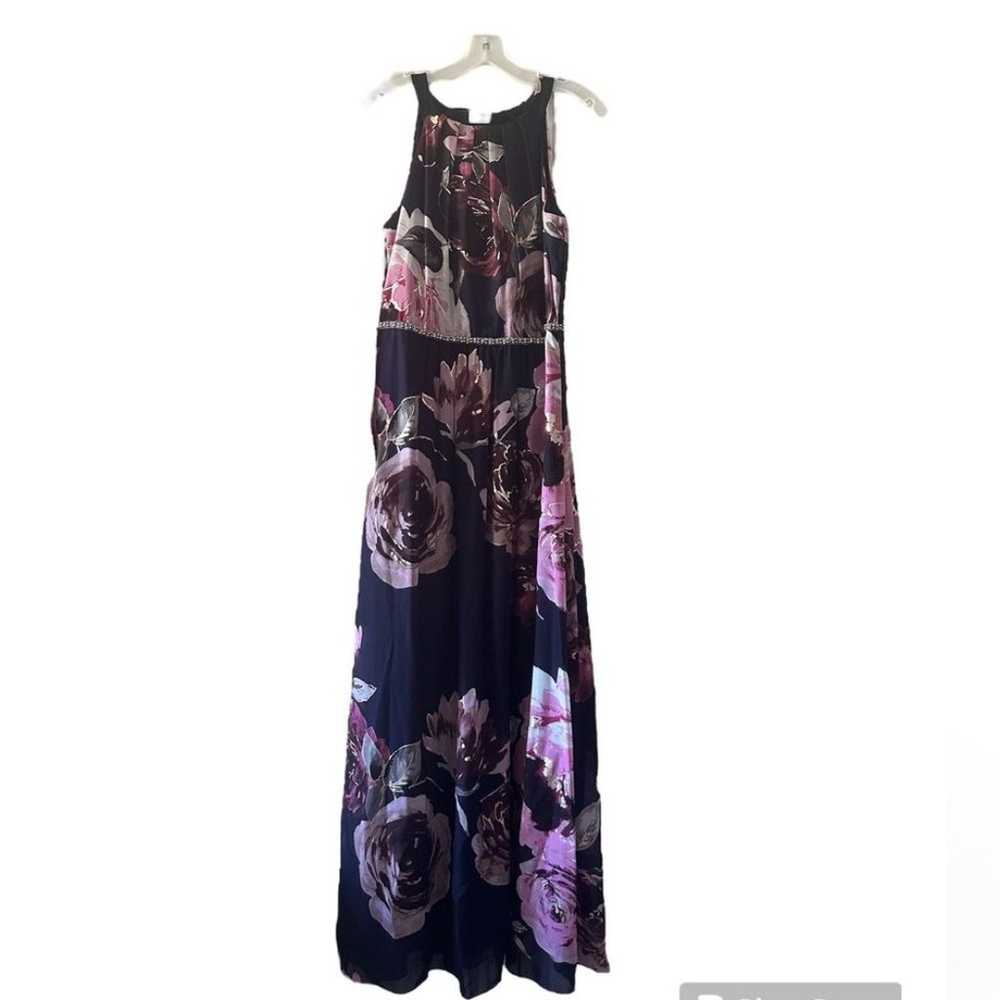 SLNY Navy Floral Maxi Formal Dress Size 12 - image 1
