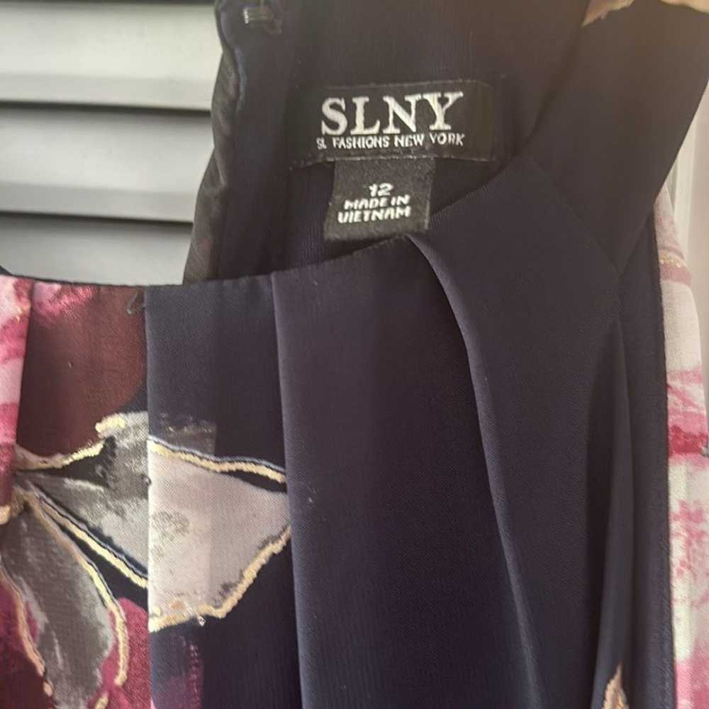 SLNY Navy Floral Maxi Formal Dress Size 12 - image 7