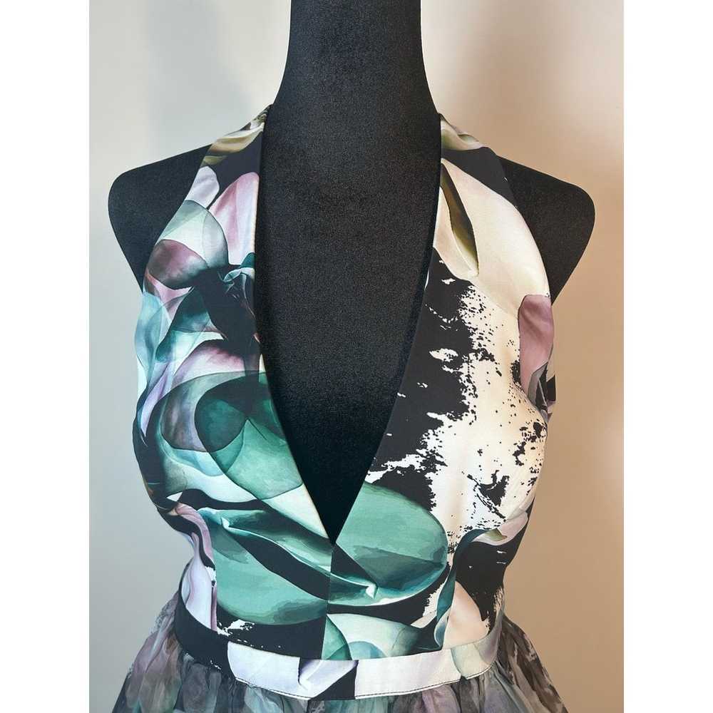 Bebe Watercolor Halter Gown Size 8 Purple Teal Sa… - image 6