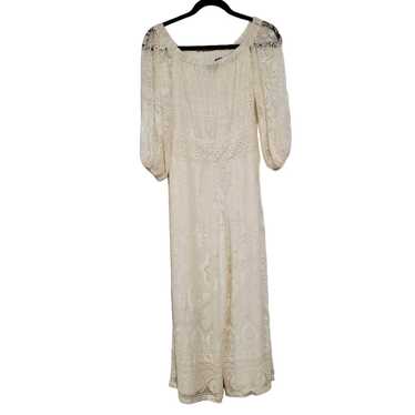 Farm Rio Anthropologie Boho Lace Jumpsuit XS Cream