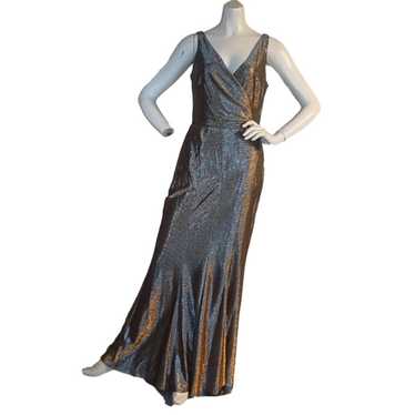 RALPH LAUREN GATHERED V-NECK METALLIC GOLD GOWN  … - image 1