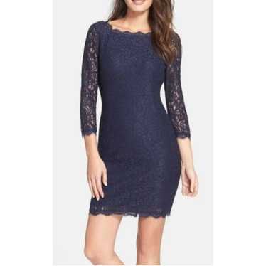 Adrianna Papell Navy Lace Overlay Sheath Cocktail… - image 1