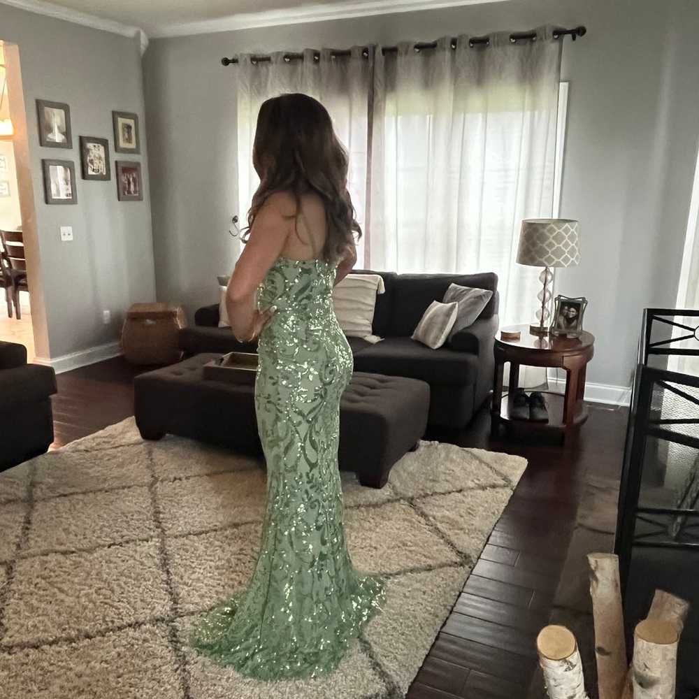 Green sequined prom dress size small - image 2