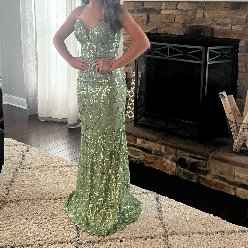 Green sequined prom dress size small - image 3