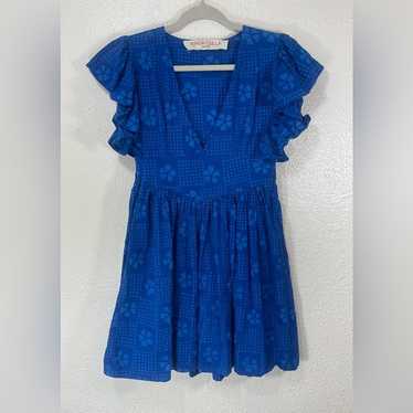 Kings Csilla Daphne Ruffle Blue Mini Dress Floral 