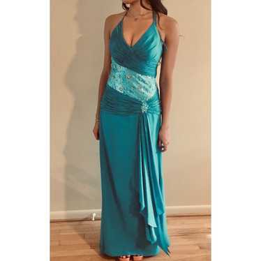 BELLA FORMALS BY VENUS Teal Blue Beads Lace Tie B… - image 1