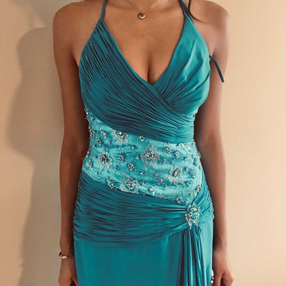 BELLA FORMALS BY VENUS Teal Blue Beads Lace Tie B… - image 4