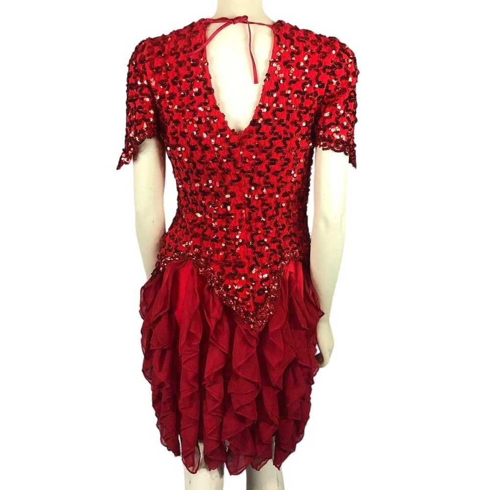 Vintage Dollar Red Sequence layered ruffled dress… - image 2