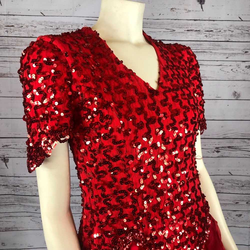 Vintage Dollar Red Sequence layered ruffled dress… - image 5