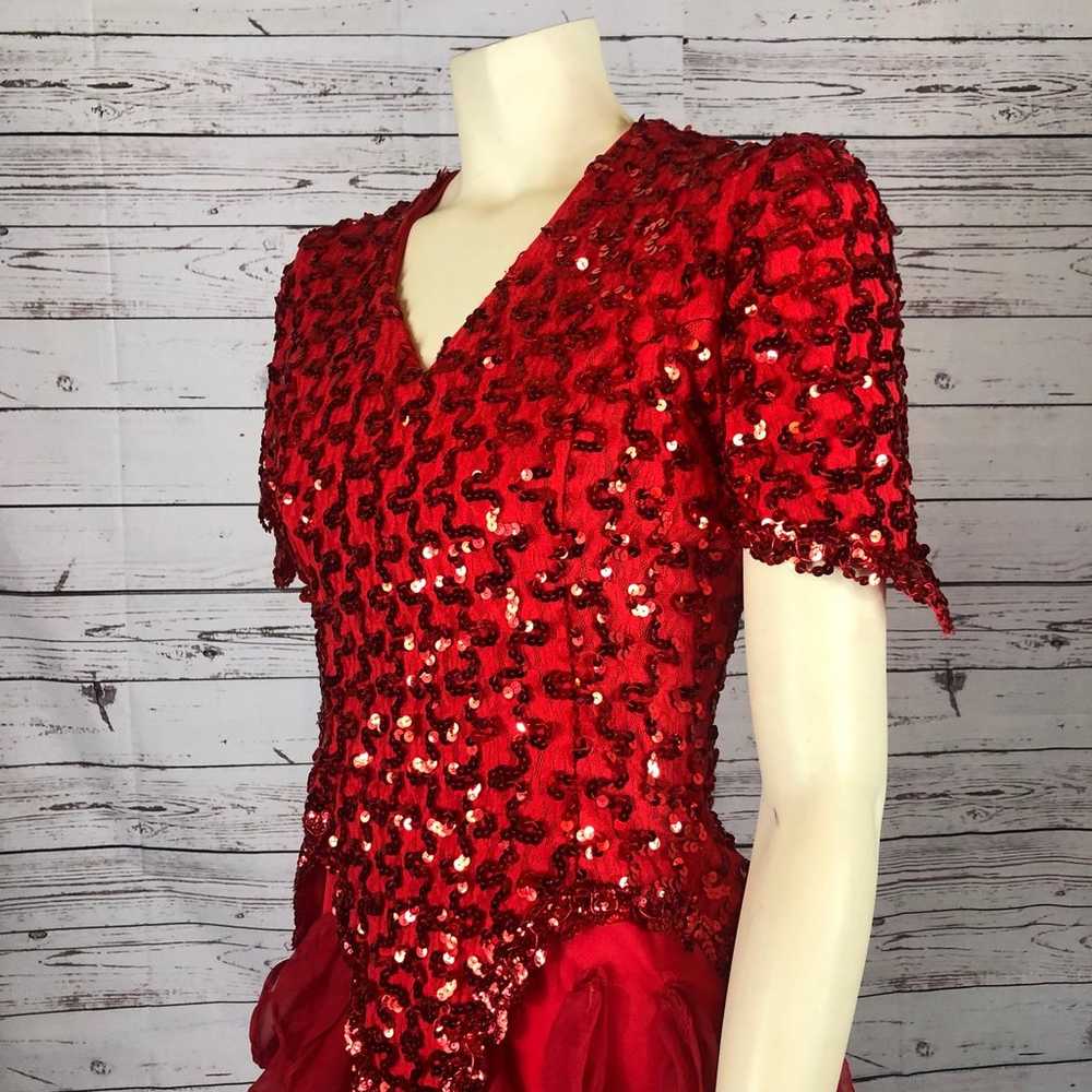 Vintage Dollar Red Sequence layered ruffled dress… - image 6