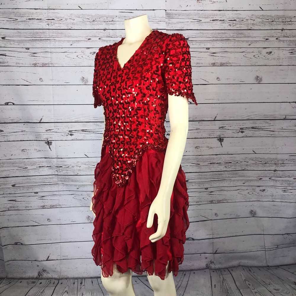 Vintage Dollar Red Sequence layered ruffled dress… - image 7