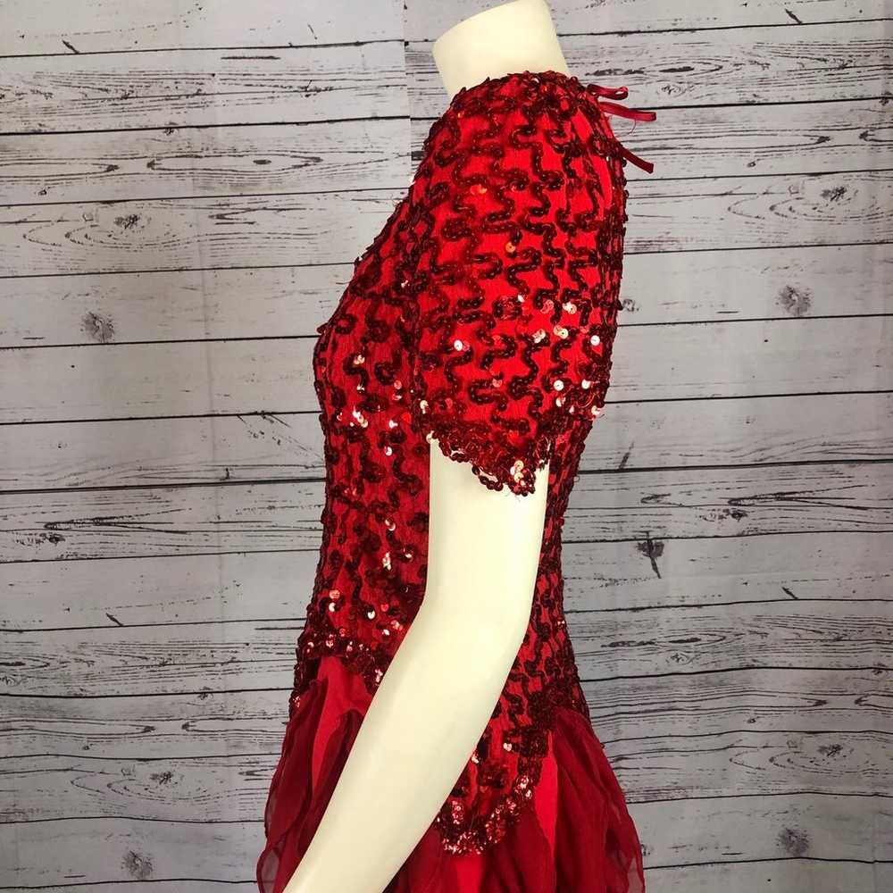 Vintage Dollar Red Sequence layered ruffled dress… - image 8