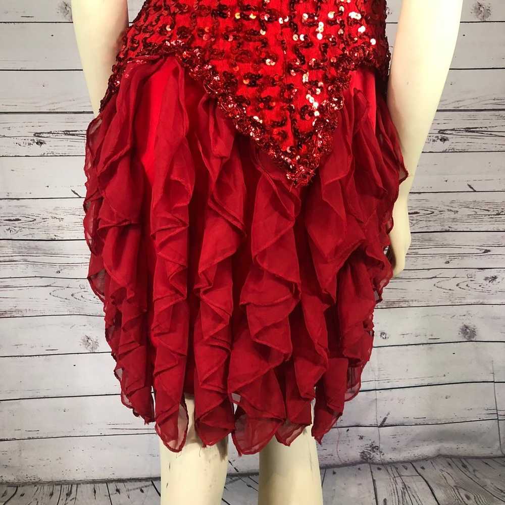 Vintage Dollar Red Sequence layered ruffled dress… - image 9