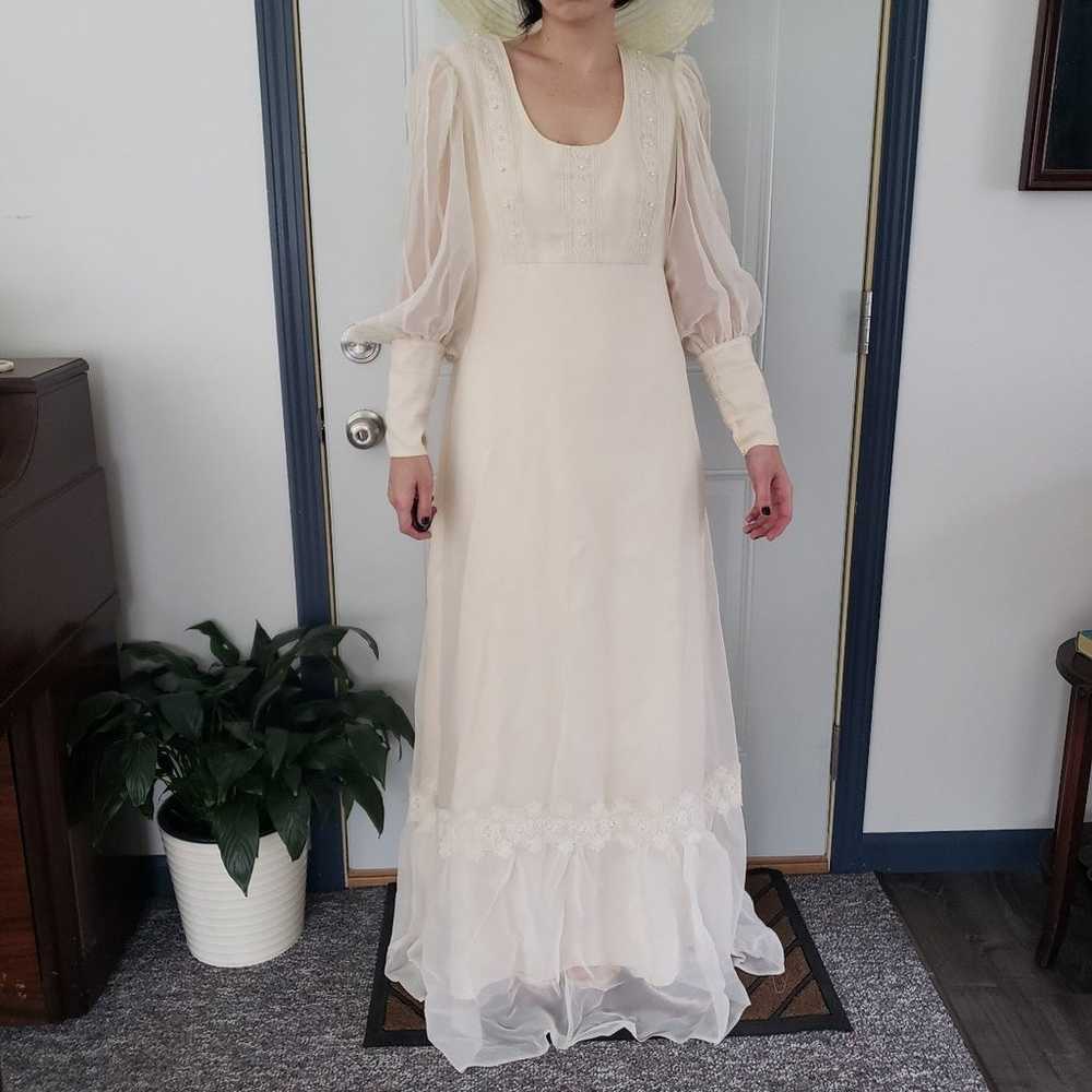 70s/80s Prarie Wedding Dress and Hat - image 1
