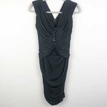 Tadashi Shoji Ruched Beeaded Black Dress