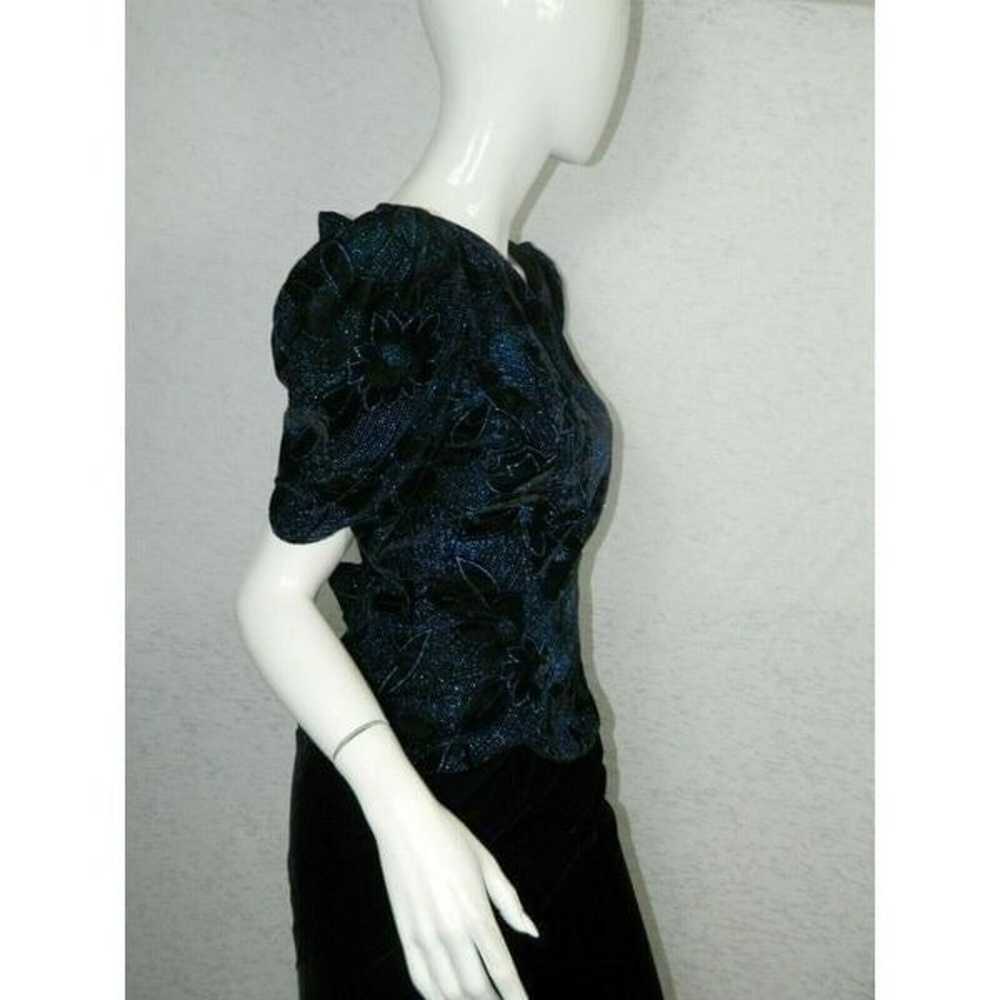 Jessica McClintock Dress Vintage Black Velvet Blu… - image 10