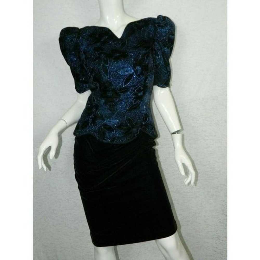 Jessica McClintock Dress Vintage Black Velvet Blu… - image 11