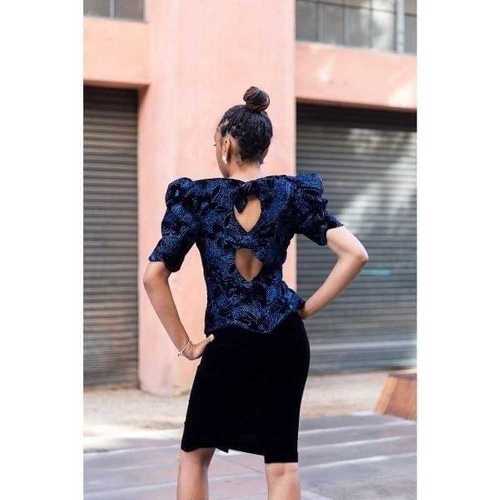 Jessica McClintock Dress Vintage Black Velvet Blu… - image 2