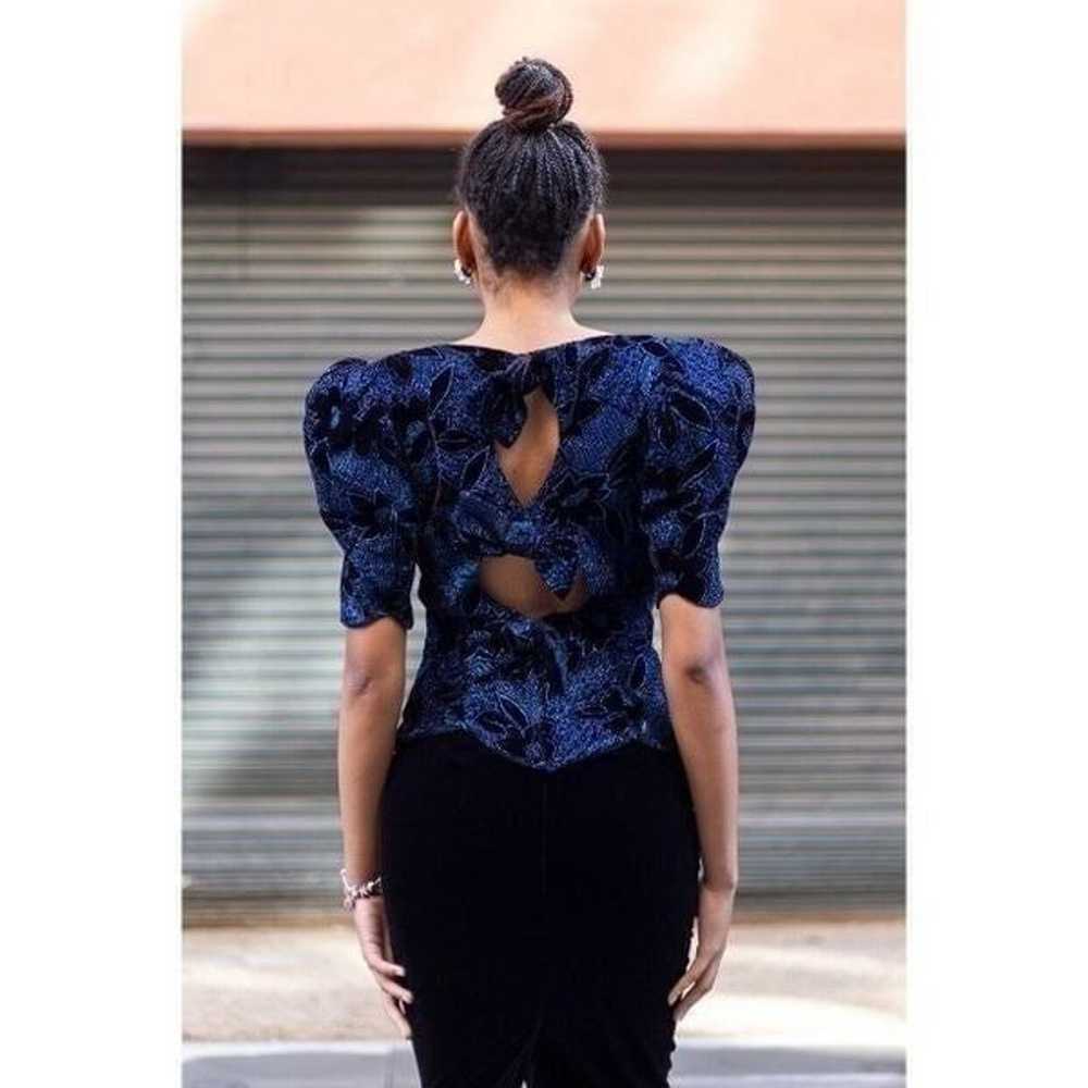 Jessica McClintock Dress Vintage Black Velvet Blu… - image 3