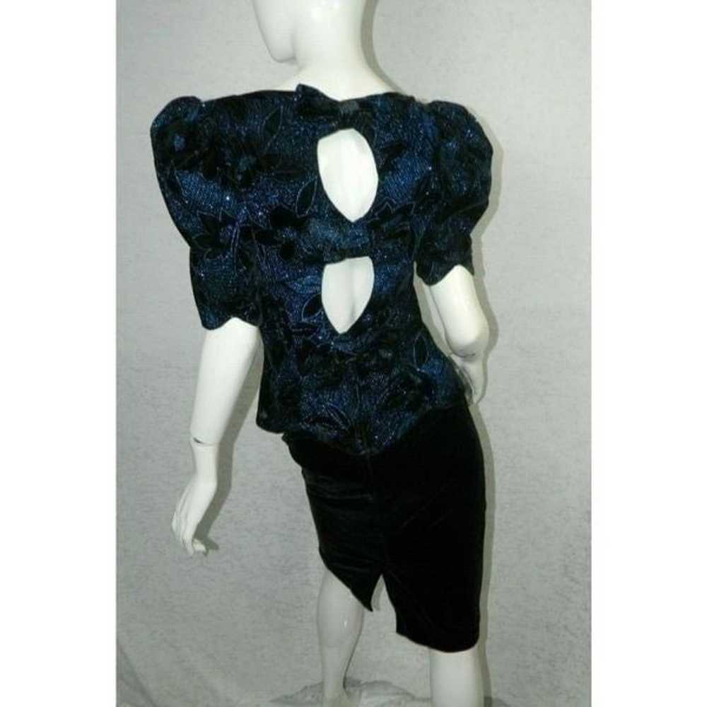 Jessica McClintock Dress Vintage Black Velvet Blu… - image 6