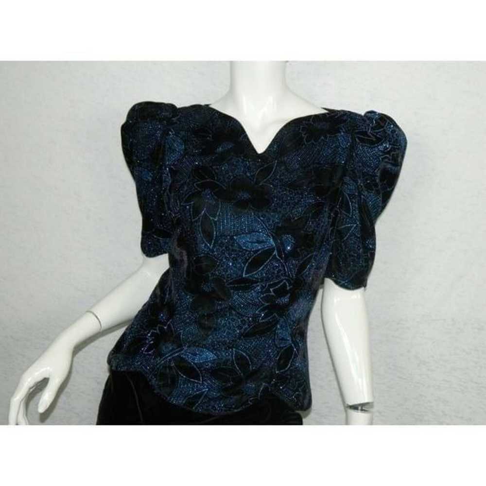 Jessica McClintock Dress Vintage Black Velvet Blu… - image 7
