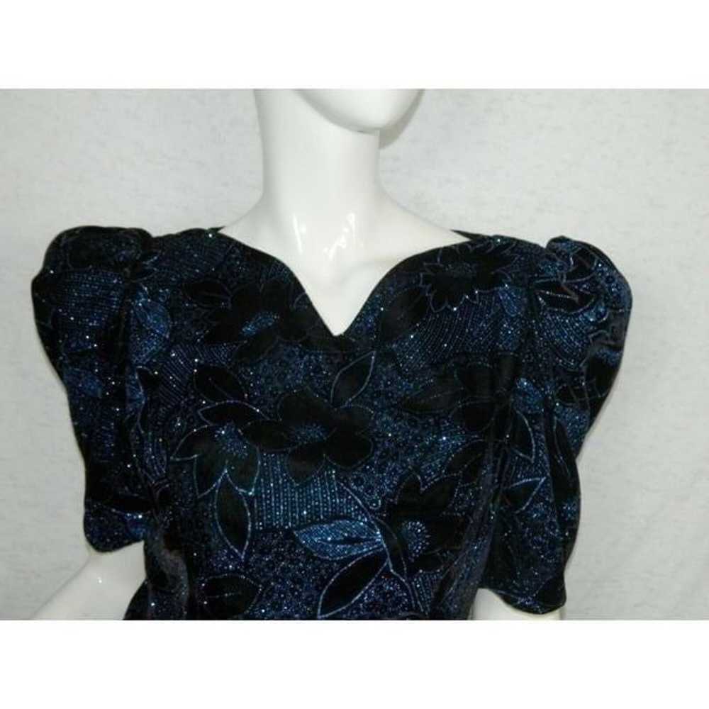 Jessica McClintock Dress Vintage Black Velvet Blu… - image 8