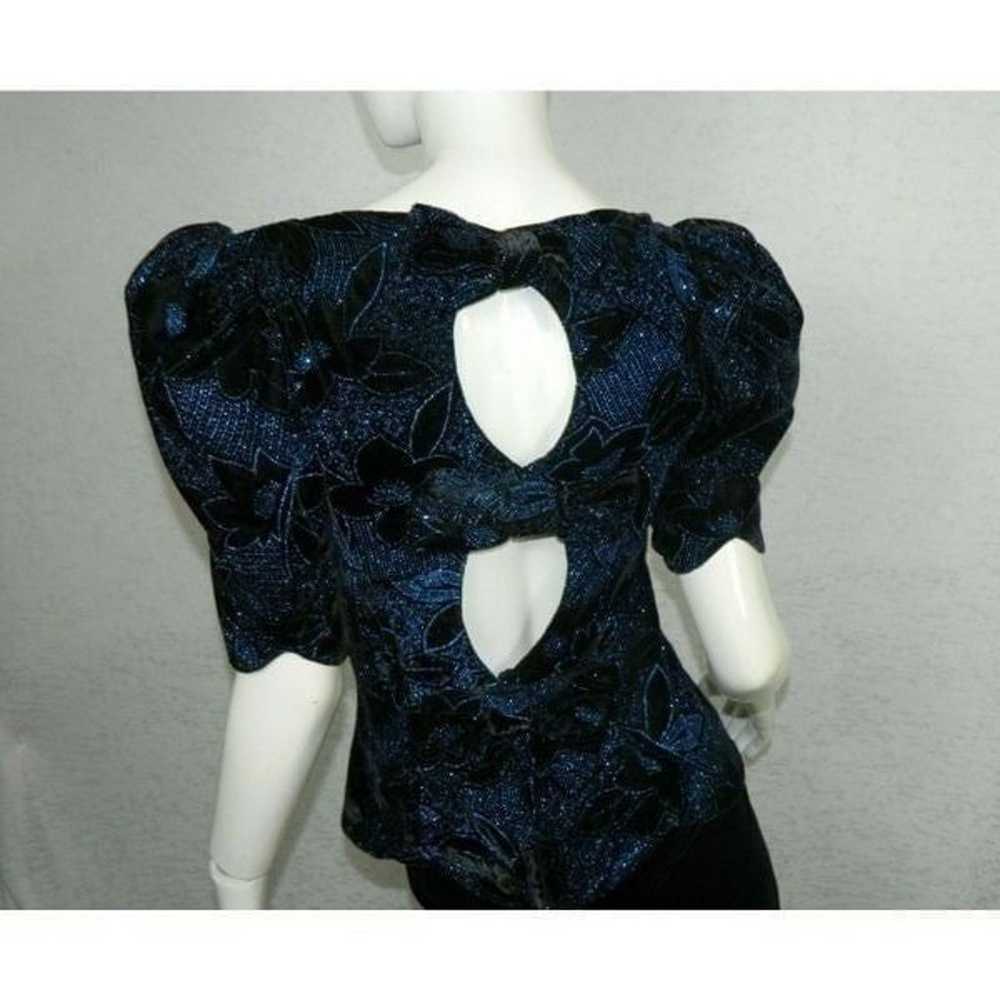 Jessica McClintock Dress Vintage Black Velvet Blu… - image 9