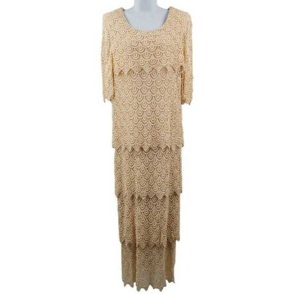Beautiful Boho Vintage Long Sleeve Tan Crochet Sc… - image 1