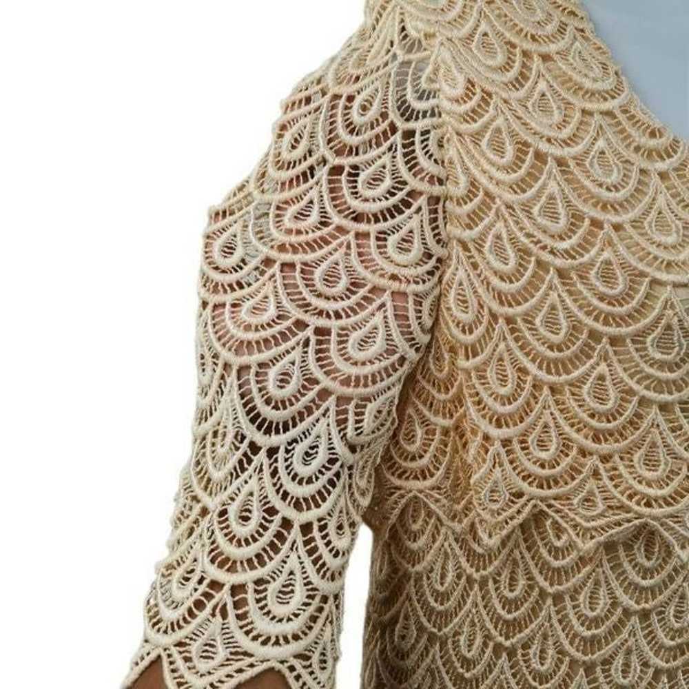 Beautiful Boho Vintage Long Sleeve Tan Crochet Sc… - image 4