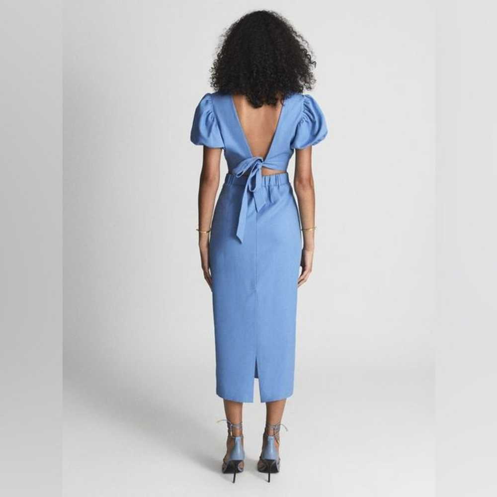 Reiss Womens Blue Puff Sleeve Cut Out Back Bow Ti… - image 10