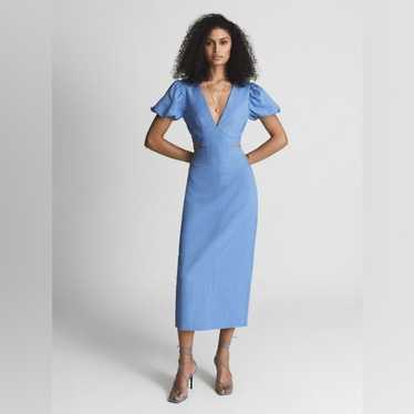 Reiss Womens Blue Puff Sleeve Cut Out Back Bow Ti… - image 1