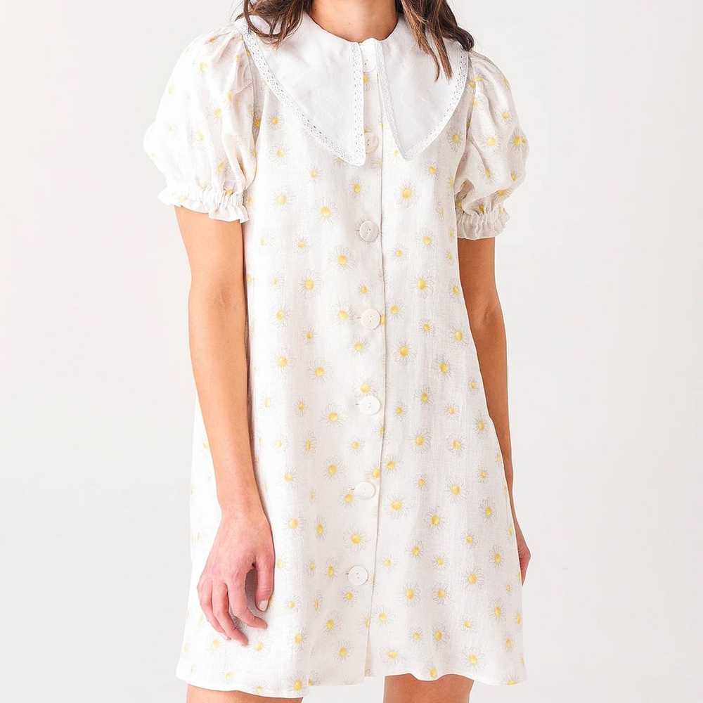 Sleeper Daisy Print Button Down Collared Linen Dr… - image 1