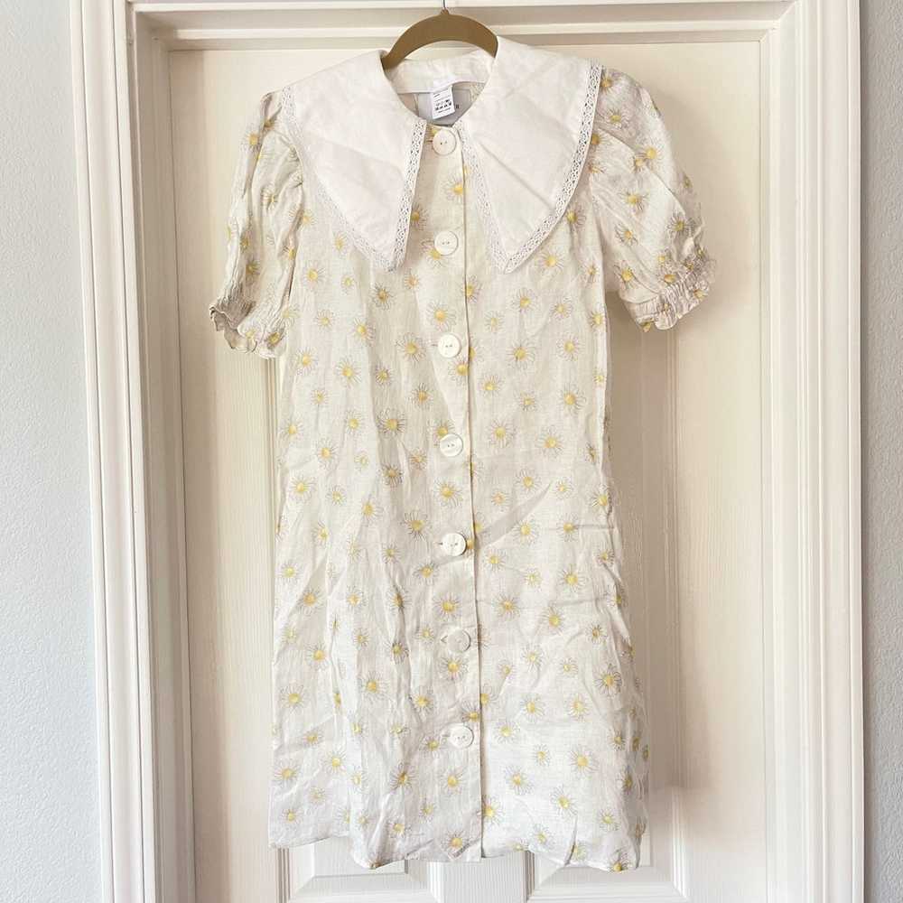 Sleeper Daisy Print Button Down Collared Linen Dr… - image 4