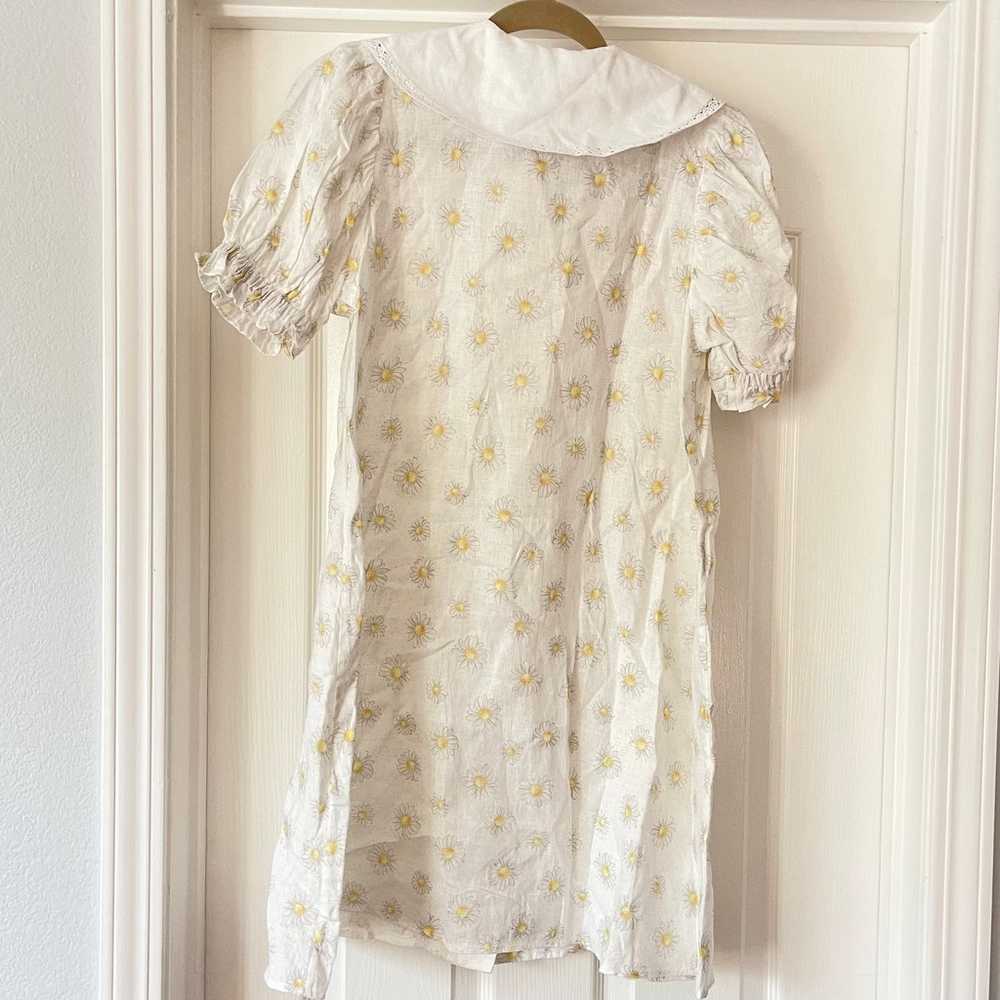 Sleeper Daisy Print Button Down Collared Linen Dr… - image 5