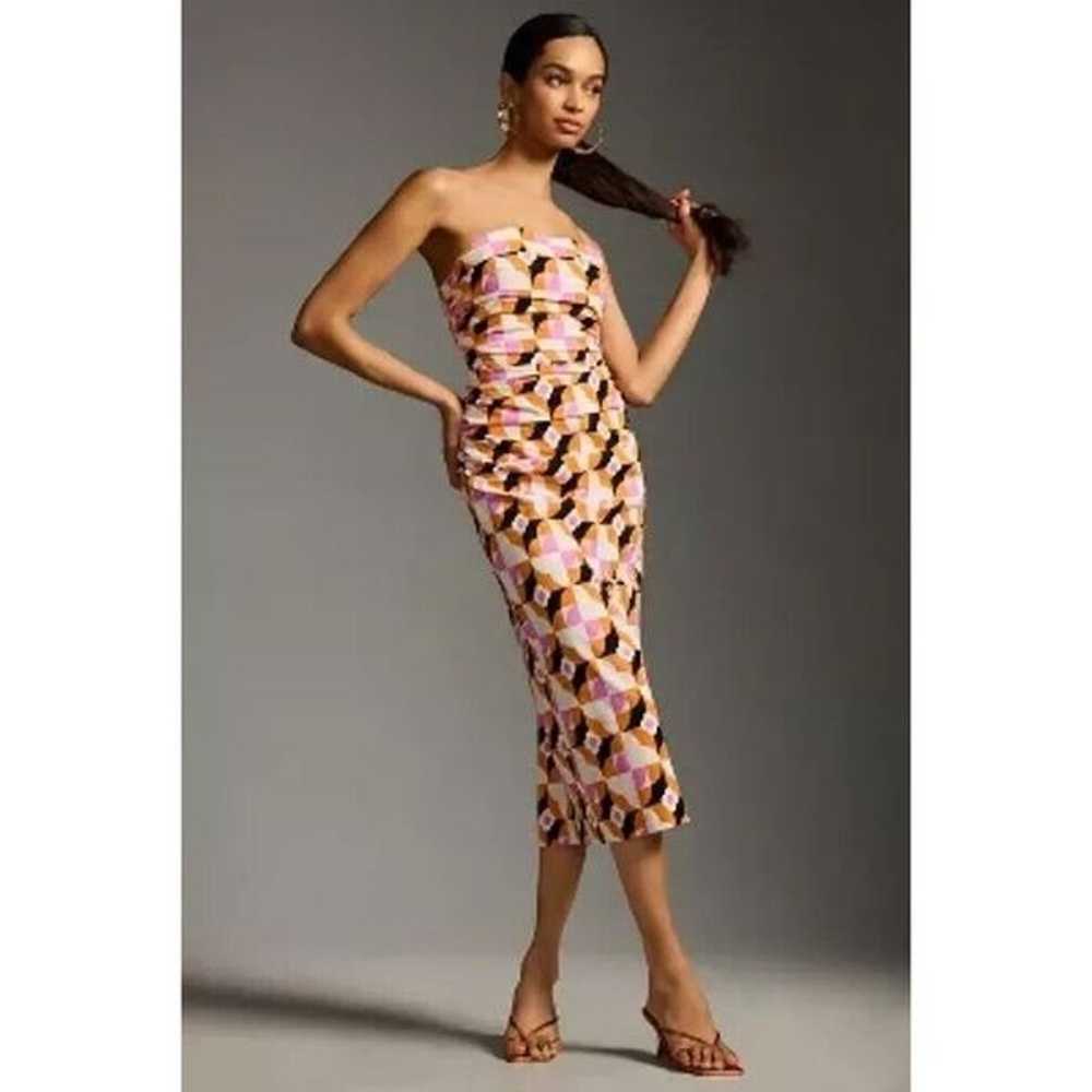 New ANTHROPOLOGIE Printed Strapless Slim Ruched D… - image 2