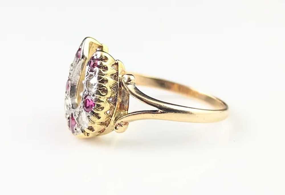 Antique Ruby and Diamond horseshoe ring, 18k yell… - image 10