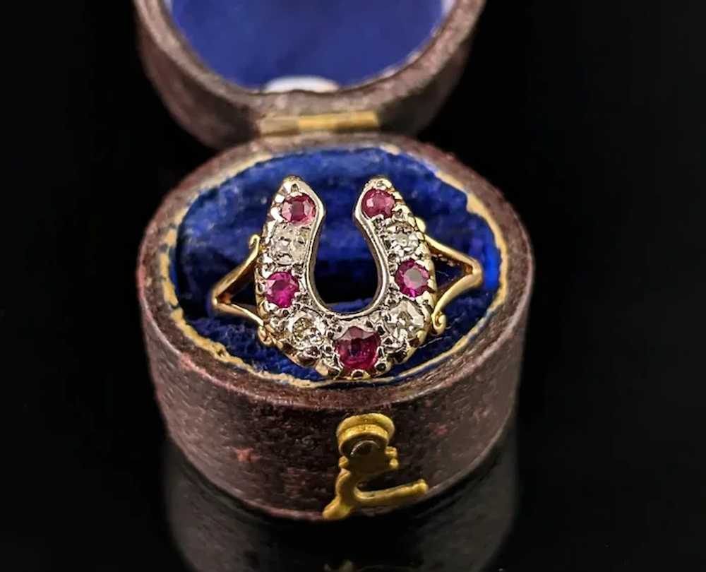 Antique Ruby and Diamond horseshoe ring, 18k yell… - image 2