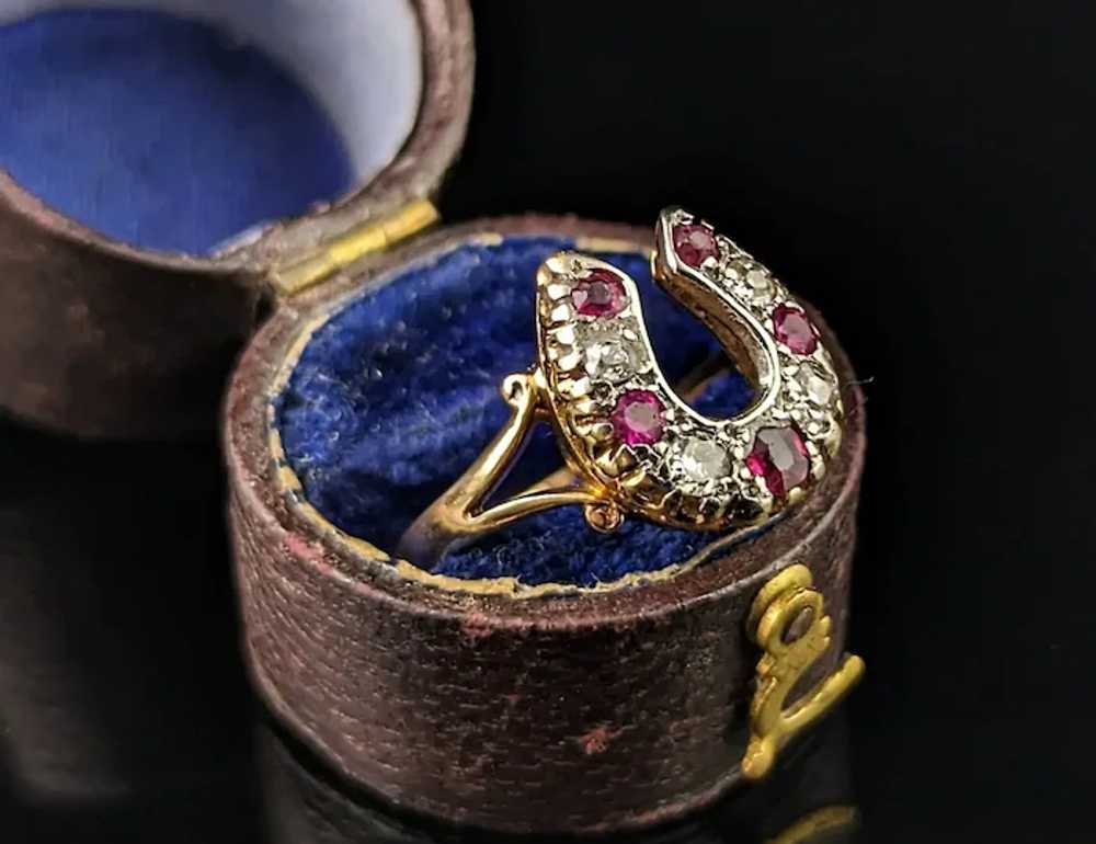 Antique Ruby and Diamond horseshoe ring, 18k yell… - image 4