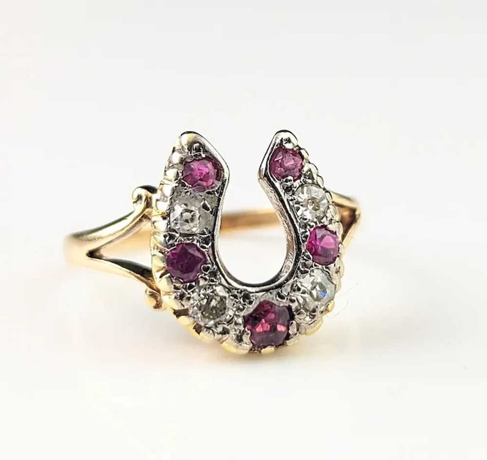 Antique Ruby and Diamond horseshoe ring, 18k yell… - image 7