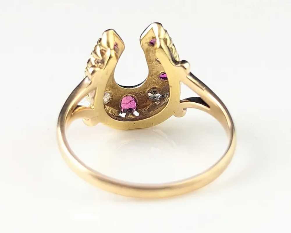 Antique Ruby and Diamond horseshoe ring, 18k yell… - image 9