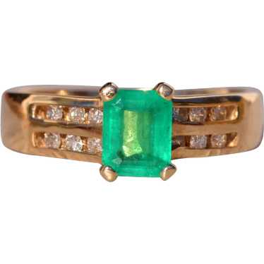 Emerald Cut Natural Emerald and Diamond Ring in Ye