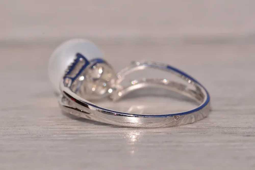 Pearl and Natural Diamond Ring in White Gold - image 3