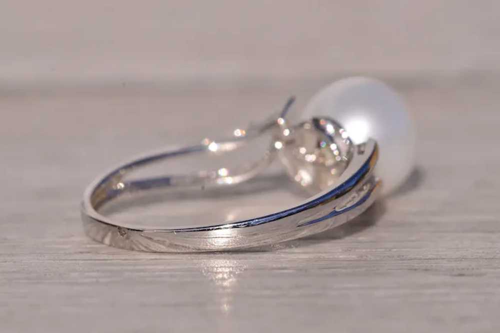 Pearl and Natural Diamond Ring in White Gold - image 4