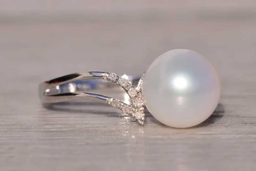 Pearl and Natural Diamond Ring in White Gold - image 5