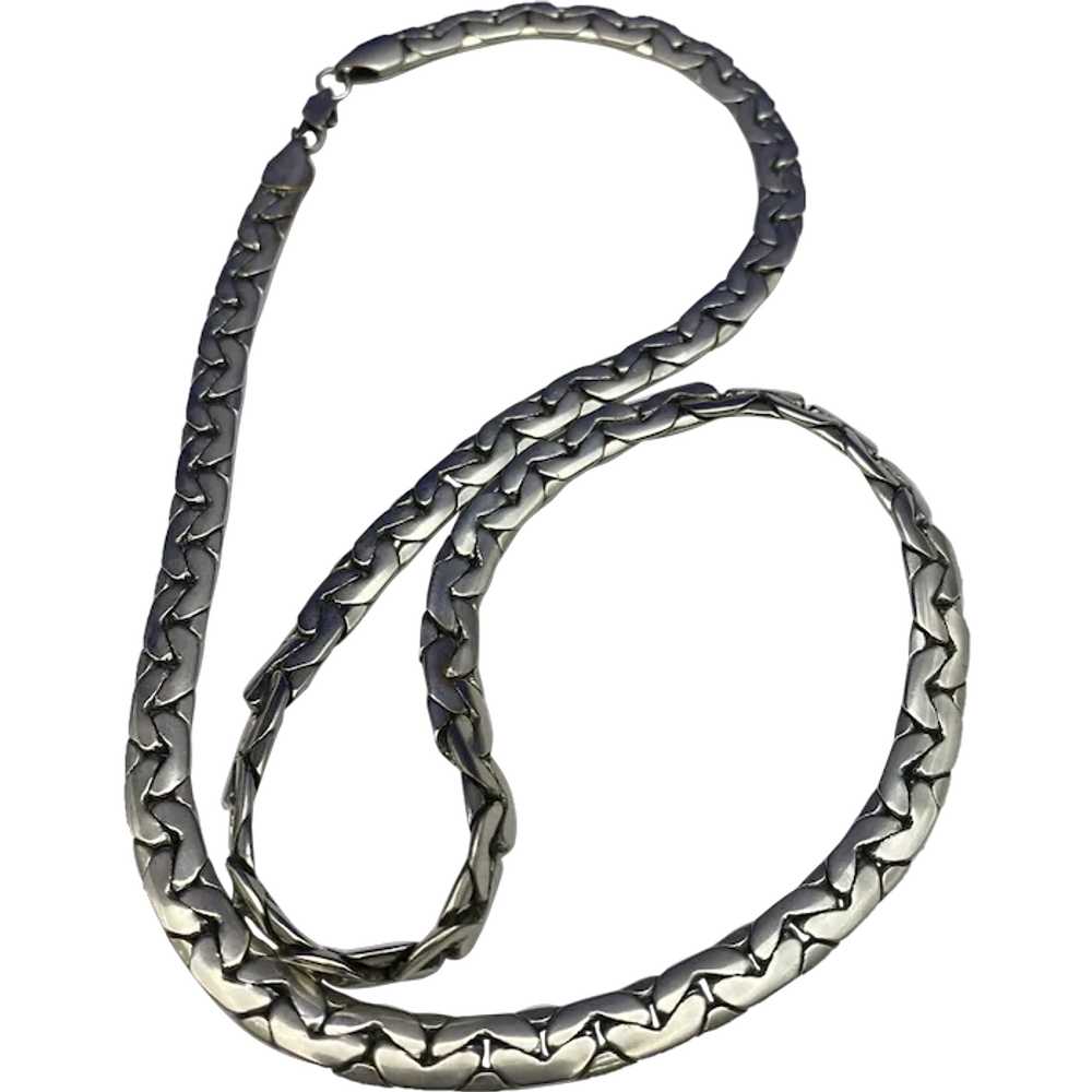 Vintage Heavy Sterling Silver 24 Inch Flat Chain … - image 2