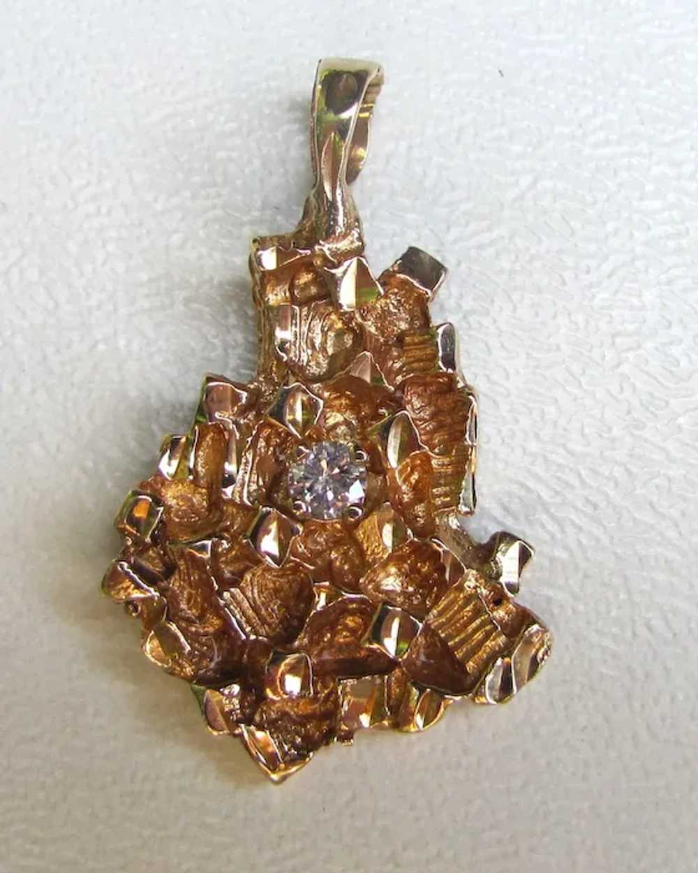 Vintage 14K Brutalist Pendant Mid 20th Century - image 5